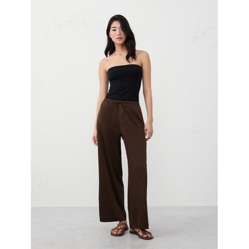 Banana Republic Wide-Leg Crinkled Satin Pull-On Pants Women XL Dark Oak BrownNEW